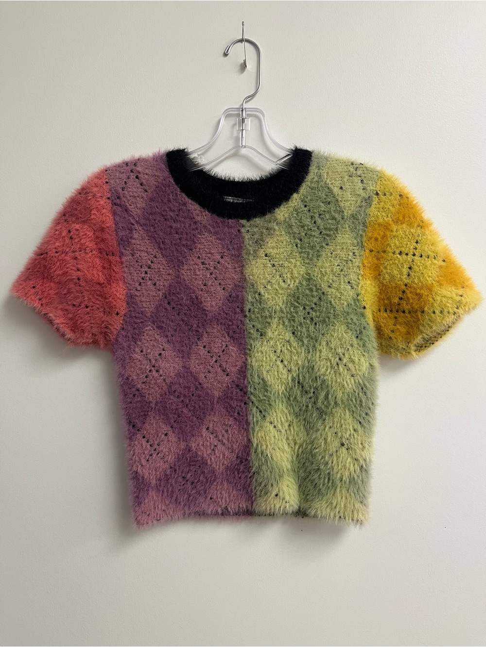 The Ragged Priest Multicolor Fuzzy Argyle Crewneck Sweater
